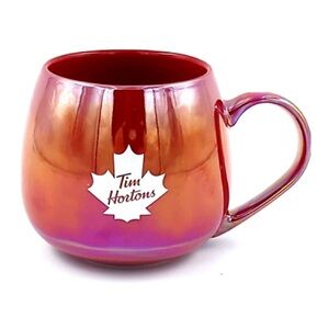 Tim Hortons 2020 Red & White Maple Leaf Barrel Shaped Coffee Mug Cup 12 oz